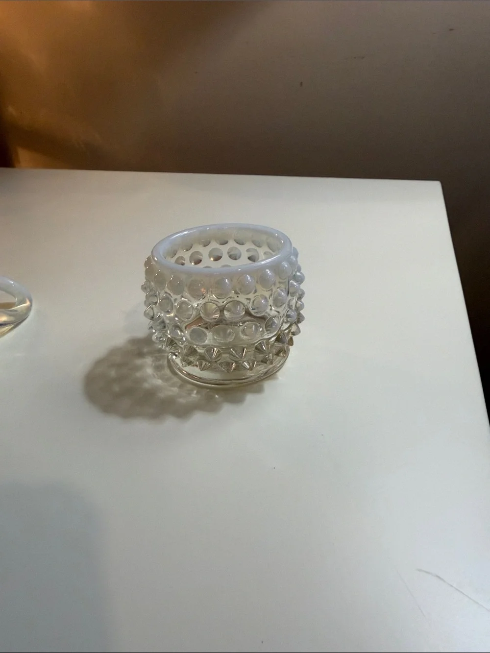 Hobnail Glass Creamer and Sugar Set - Opalescent White